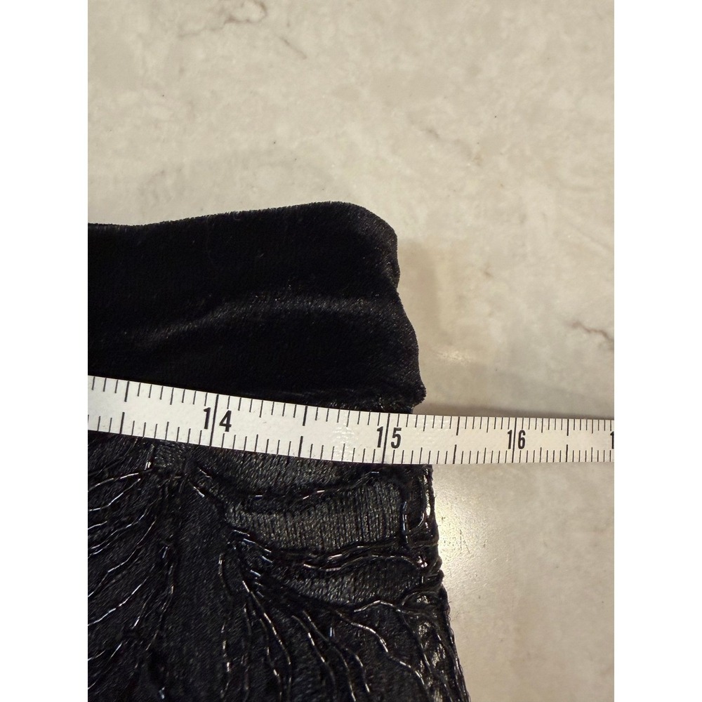 Eva Franco Beaded Black Floral Midi Skirt Velvet Waistband A-Line Size 6 Luxury - Picture 4 of 7